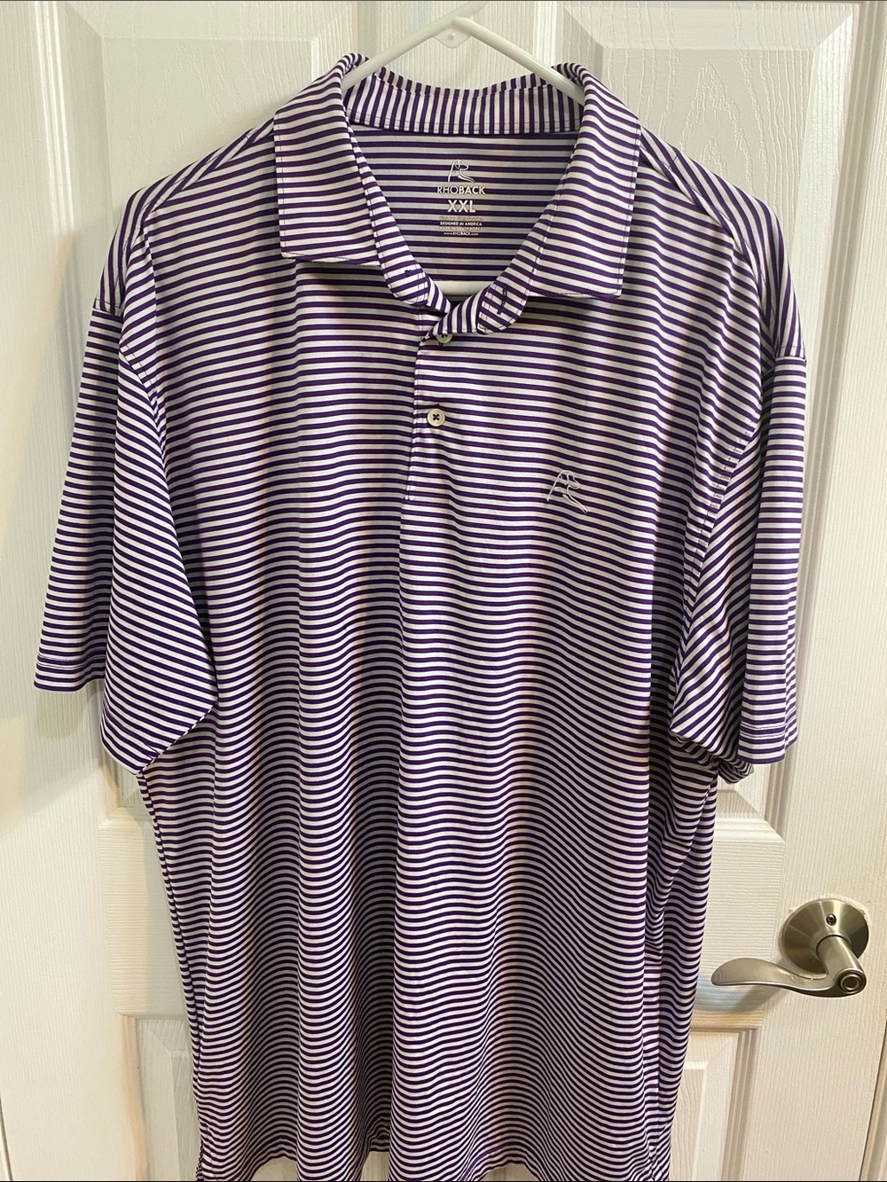 Rhoback Birdie Stripe Collegiate Polo Purple White Golf Performance Shirt XXL